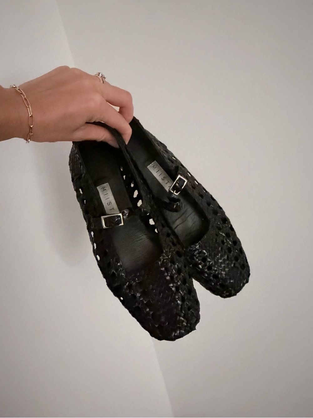 Miista Black Woven Mary Jane Flats with Buckle Strap - Picture 4 of 5